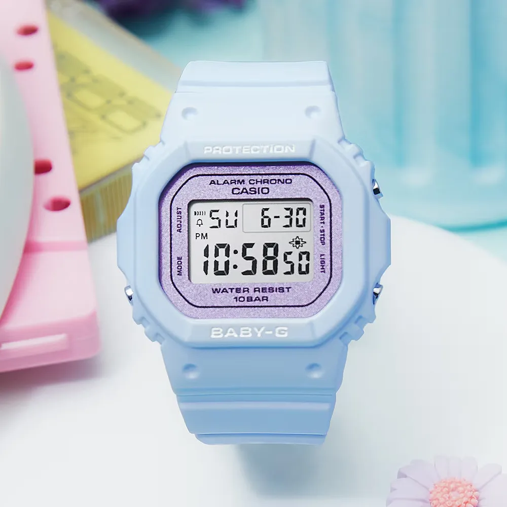 【CASIO 卡西歐】BABY-G 春日色彩珠光面電子手錶-紫丁香色 禮物 開學(BGD-565SC-2/速)