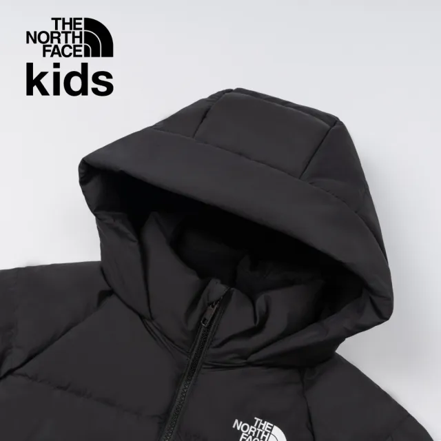 【The North Face 官方旗艦】北面兒童黑色DWR防潑水保暖連帽羽絨外套｜88UWJK3(600蓬鬆度)