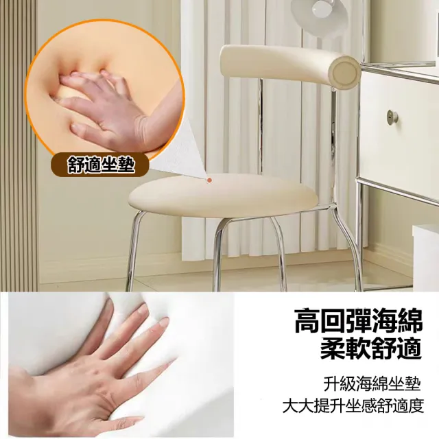 【E家工廠】梳妝椅 化妝椅 椅子 書桌椅 靠背椅(416-HB椅子（白色+電鍍）)
