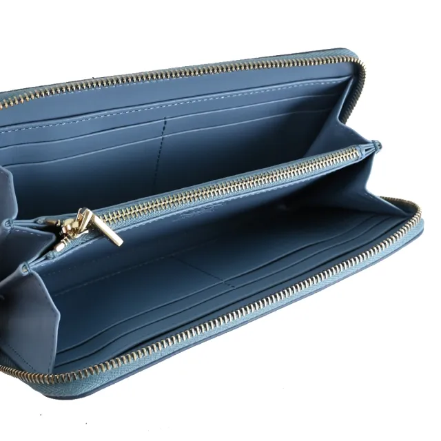 【TOD’S】TODS 簡約金龍LOGO滑面牛皮拉鍊零錢發財長夾(淺藍)