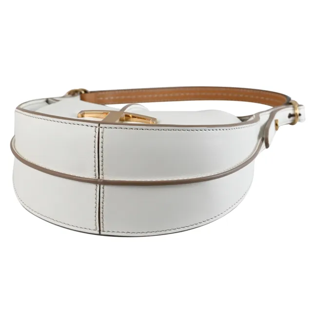【TOD’S】TODS T Timeless 金屬雙T字LOGO小牛皮單肩小包手提包(白)