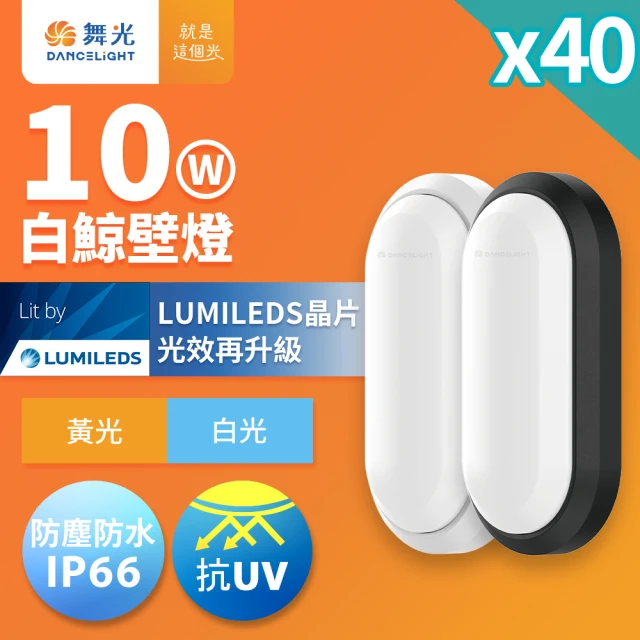 DanceLight 舞光 40入組 1-2坪 10W白鯨LED壁燈 抗UV 一體式快裝 IP66防塵防水 時尚白/貴族黑(白光/黃光)