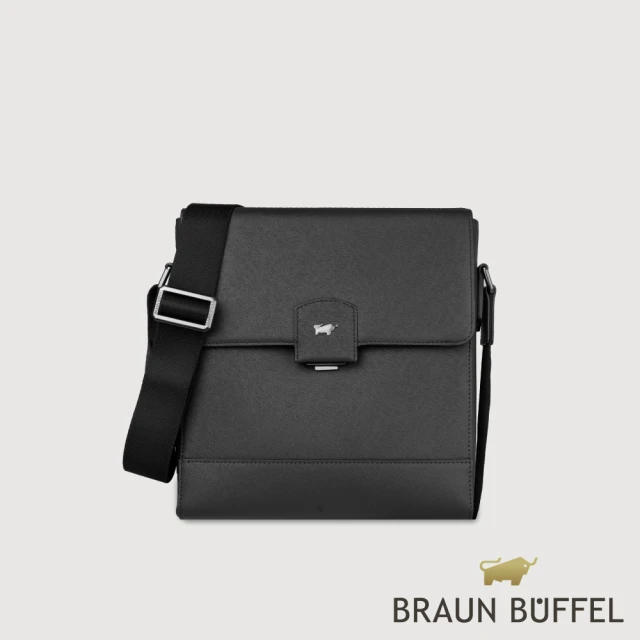 BRAUN BUFFEL 德國小金牛 台灣總代理 巴雷特 直式斜背包-黑色(BF546-17-BK)