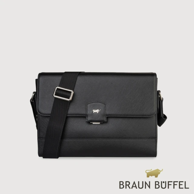 BRAUN BUFFEL 德國小金牛 台灣總代理 巴雷特 橫式斜背包-黑色(BF546-61-BK)