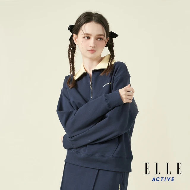 ELLE ACTIVE 女款 翻領長袖上衣-深藍色(EA24A2W1403#39)