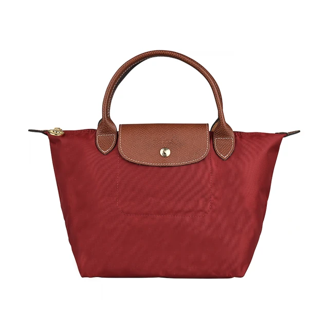 LONGCHAMP LONGCHAMP Le Pliage Original電鍍金釦LOGO尼龍拉鍊短把手提包(小/紅)