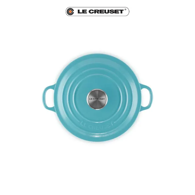 【Le Creuset】琺瑯鑄鐵鍋圓鍋 20cm(土耳其藍-鋼頭-內鍋黑)