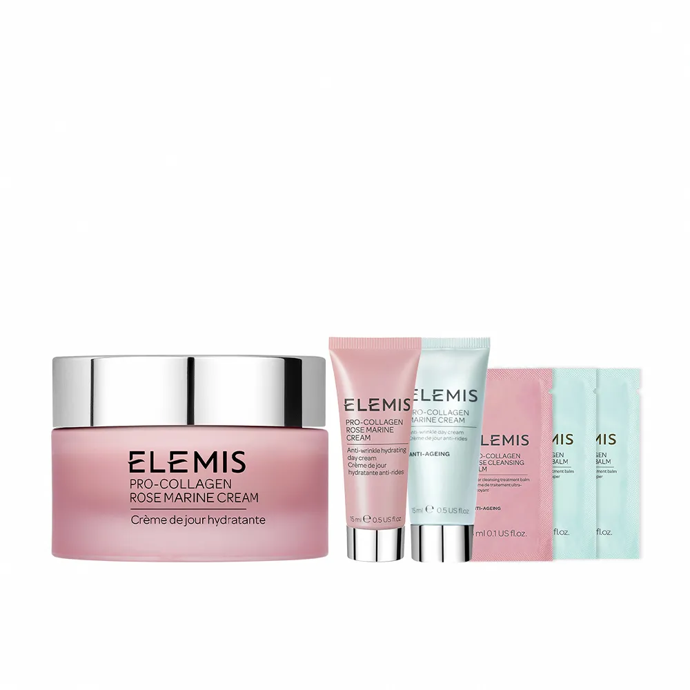 【ELEMIS 愛莉美】海洋膠原玫瑰精華乳霜搶購組(玫瑰乳霜50ml送 緊緻乳霜15ml x2 ★玫瑰藍霜/保濕★)