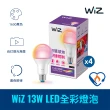 【Philips 飛利浦】WiZ 13W LED全彩燈泡4入組(PW019)