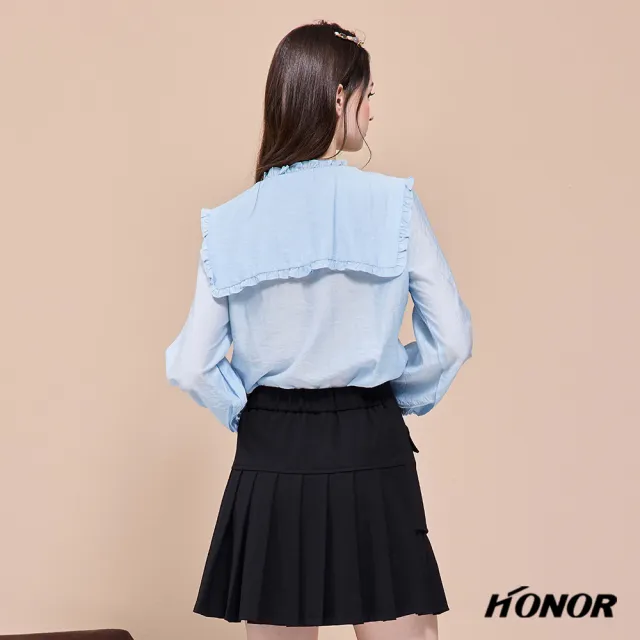 【HONOR 山形屋】出清品 抓皺大領翻排釦襯衫-藍(限定出清)