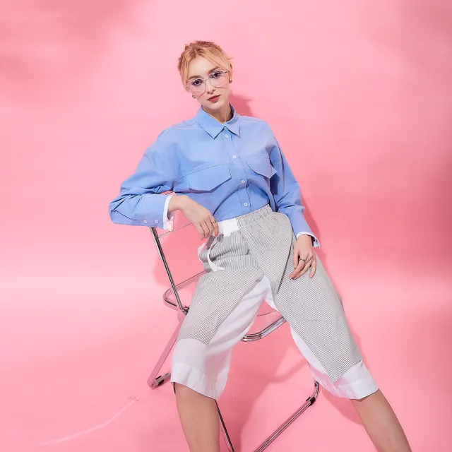 【ICHE 衣哲】Cop.Copine 法式設計款條紋多層次拼接鬆緊造型褲裙