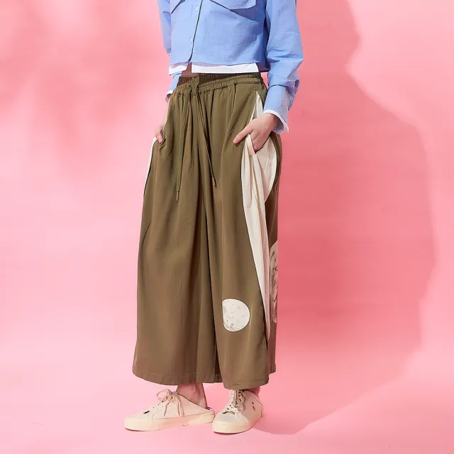 【ICHE 衣哲】Cop.Copine 法式時尚休閒側拼接綁帶鬆緊造型寬褲