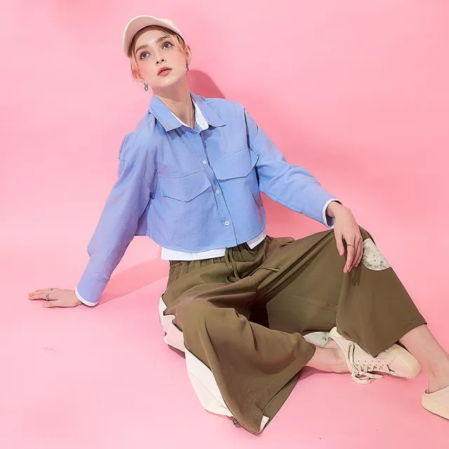 【ICHE 衣哲】Cop.Copine 法式時尚休閒側拼接綁帶鬆緊造型寬褲