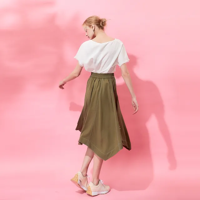 【ICHE 衣哲】Cop.Copine 法式標語印花不對稱不規則裙擺中長裙