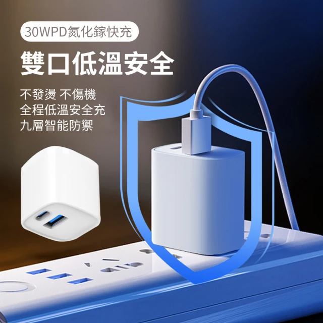 Ouboo 雙11 30W氮化鎵GaN充電器 Type-C+USB雙孔快速充電器 iPhone16快充豆腐頭(支援蘋果安卓多種機型)