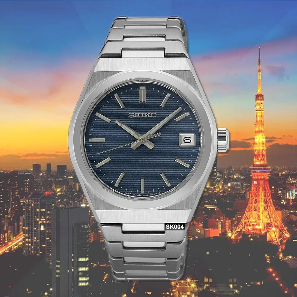 【SEIKO 精工】CS系列/Lady簡約條紋藍面34㎜精鋼款 SK004(SUR575P1/6N42-00N0B)