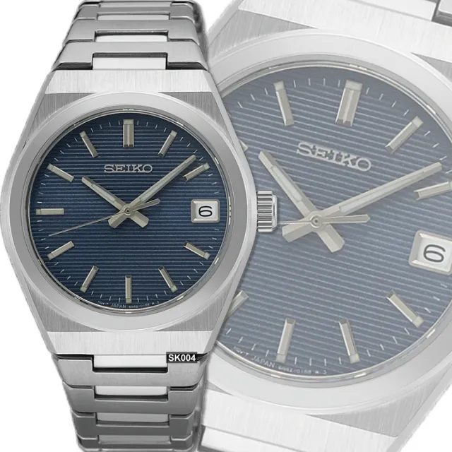 【SEIKO 精工】CS系列/Lady簡約條紋藍面34㎜精鋼款 SK004(SUR575P1/6N42-00N0B)