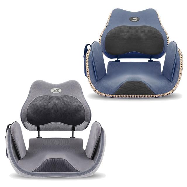 【TreasHunter CurvEase】翹臀按摩坐墊專為臀部設計，採用揉捏式按摩方式，透過ABS樹酯按摩頭提供深層舒緩，緩解久坐引起的臀部疲勞。藍色系與灰色系選擇，皮套材質採用滌綸+不織布，易清潔耐用。尺寸49.5x43x45cm，重量僅4.2kg，便攜適用於按摩椅或床墊。配有有線遙控器，12V插電式電源，24W功率，BSMI認證安全保障，1年保固。產地中國，非福利品，為個人衛生用品，一經拆封影響退貨。讓您輕鬆擁有翹臀養護，改善坐姿不適！