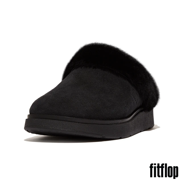 FitFlop GEN-FF 羊毛皮領麂皮皮革木屐鞋-女(靚黑色)