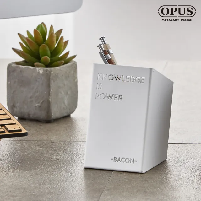 【OPUS 東齊金工】歐式鐵藝筆筒/辦公文具/筆架/桌上整理收納(PE-kn18W 培根_優雅白)
