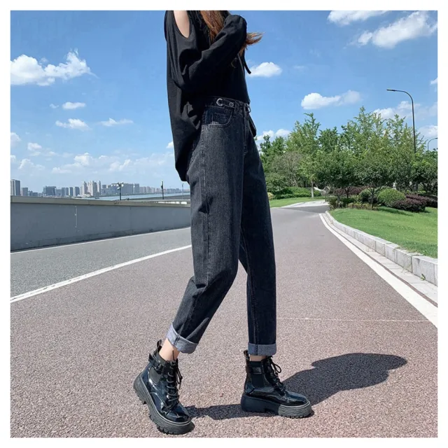 【ASister 小姊姊】現貨在庫★牛仔褲/哈倫褲☆高腰藏肉可調節休閒九分哈倫牛仔褲(4色_S-2XL #AS0083)