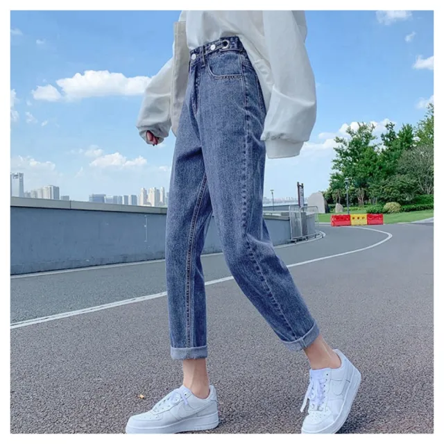 【ASister 小姊姊】現貨在庫★牛仔褲/哈倫褲☆高腰藏肉可調節休閒九分哈倫牛仔褲(4色_S-2XL #AS0083)
