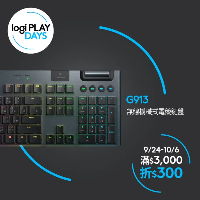 【Logitech G】G913 無線 機械式電競鍵盤(Linear 線性軸/ 紅軸)