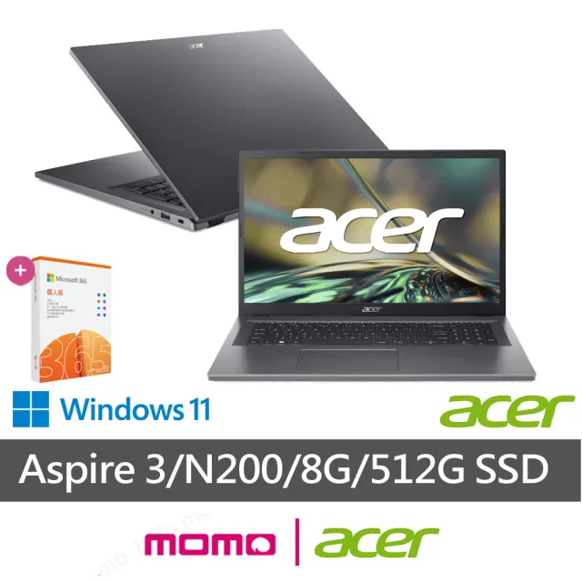 【Acer 宏碁】微軟M365組★17.3吋N200文書筆電(Aspire 3/A317-55P-P6RJ/N200/8G/512G SSD/W11)