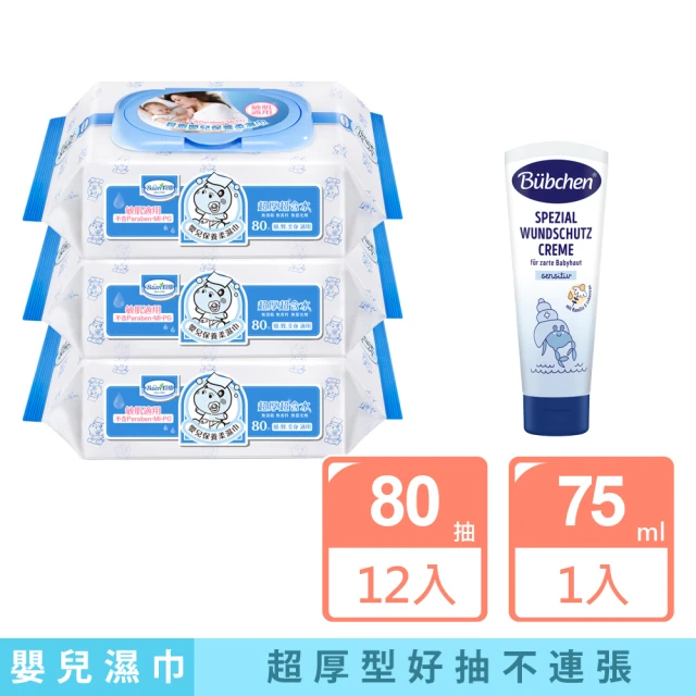 Baan 貝恩 保養柔濕巾80抽*12包+貝臣 敏肌護膚膏75ml