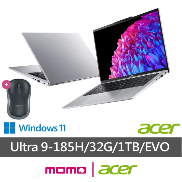 ACER 宏碁Acer 宏碁 無線滑鼠組★14吋Ultra9輕薄AI筆電(Swift Go/EVO/SFG14-73-95N0/Ultra 9-185H/32G/1TB/W11)