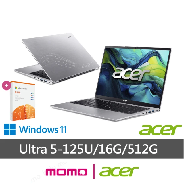 Acer 宏碁 微軟M365組★14吋Ultra5 輕薄AI筆電(Swift Lite/SFL14-51M-50W8/Ultra 5-125U/16G/512G/W11)