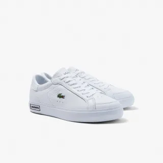 【LACOSTE】女鞋-Powercourt 皮革細部休閒鞋(白/黑色)