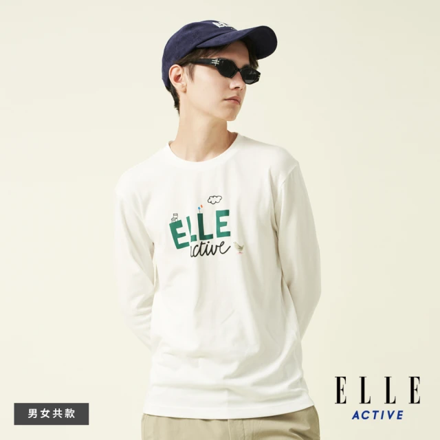 ELLE ACTIVE 男女共款 基礎百搭長袖T恤-白色(EA24A2F1701#90)