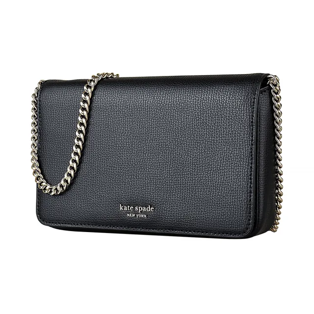 【KATE SPADE】Kate Spade金屬LOGO牛皮鏈帶扣式斜背包(黑)
