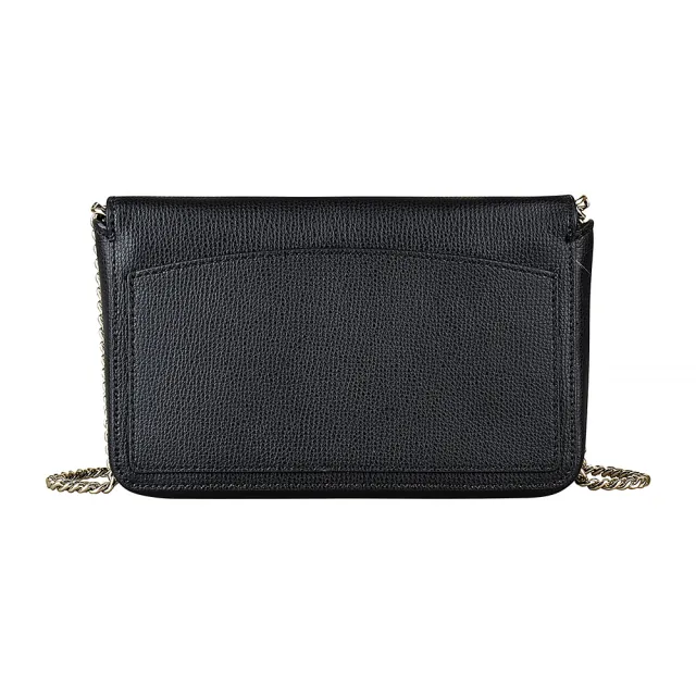 【KATE SPADE】Kate Spade金屬LOGO牛皮鏈帶扣式斜背包(黑)
