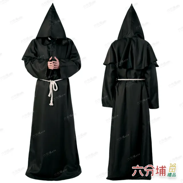 【六分埔禮品】萬聖節裝扮-大人修士袍(萬聖節裝扮服裝表演角色扮演黑色系長袍僧侶道士袍巫師袍牧師)