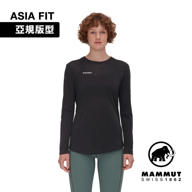 【Mammut 長毛象官方直營】Tree Wool FL Longsleeve AF W 羊毛混紡快乾抗臭長袖T恤 黑色 女款 #1016-01710