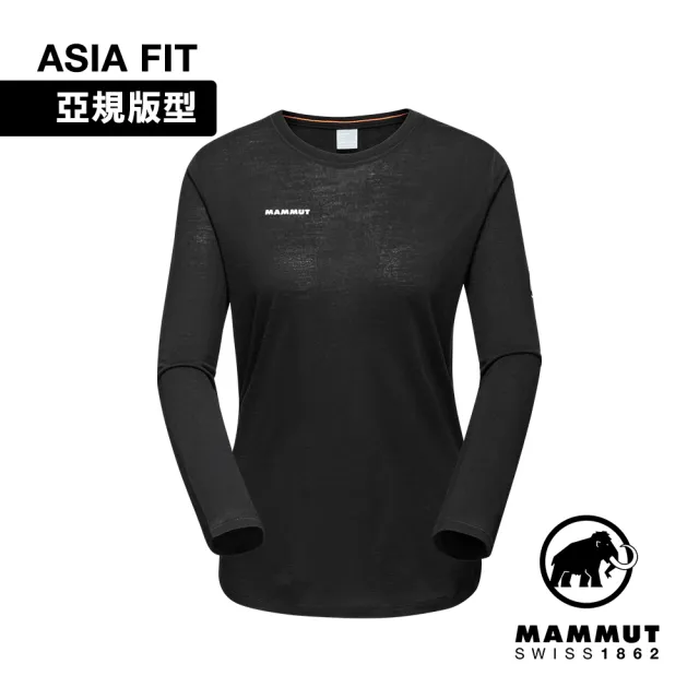 【Mammut 長毛象官方直營】Tree Wool FL Longsleeve AF W 羊毛混紡快乾抗臭長袖T恤 黑色 女款 #1016-01710