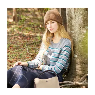 【en-suey 銀穗】小狐狸圖案條紋長袖線衫-女