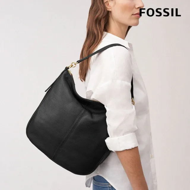 【FOSSIL】Jolie 真皮新月斜背包 大款-黑色 ZB1434001