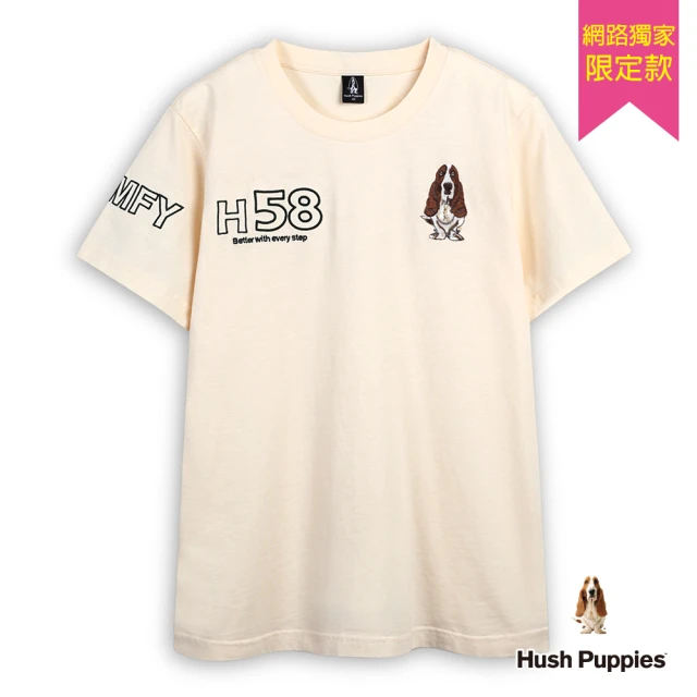 Hush Puppies 男裝 T恤 質感品牌立體造型文字刺繡狗T恤(米白 / 44111901)