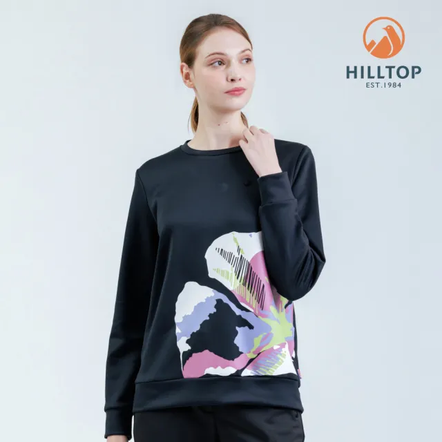 【Hilltop 山頂鳥】POLYGIENE抗菌吸濕快乾保暖彈性印花刷毛上衣 女 黑｜PH51XFM5ECA0