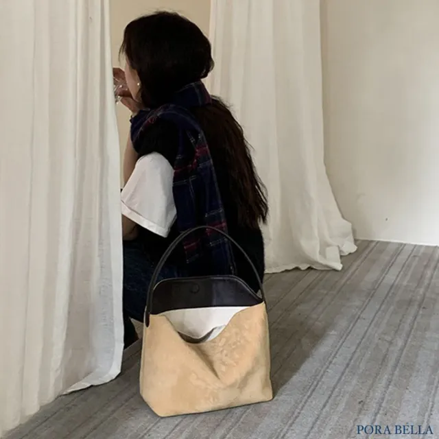 【Porabella】秋冬簡約休閒款 絨面復古拼接手提包單肩包 ins風 送女友 情人節禮物首選 Bags