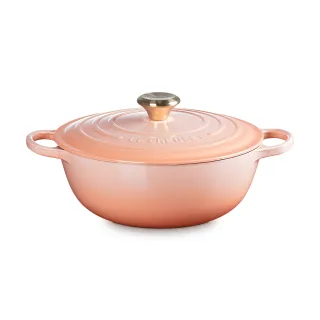 【Le Creuset】典藏琺瑯鑄鐵鍋媽咪鍋 26cm(蜜桃橙-淡金頭-內鍋黑)