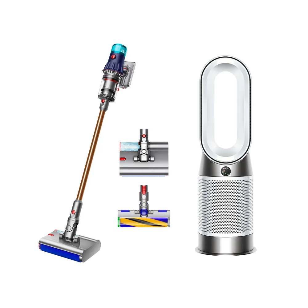 【dyson 戴森】V12s 乾溼全能洗地吸塵器(普魯士藍) + HP10 三合一涼暖空氣清淨機 循環風扇(超值組)