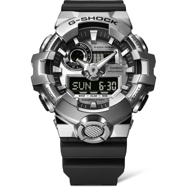 CASIO 卡西歐 G-SHOCK 強悍時尚 金屬錶圈 百搭銀 大錶徑 雙顯系列運動手錶 53.4mm(GM-700-1A)