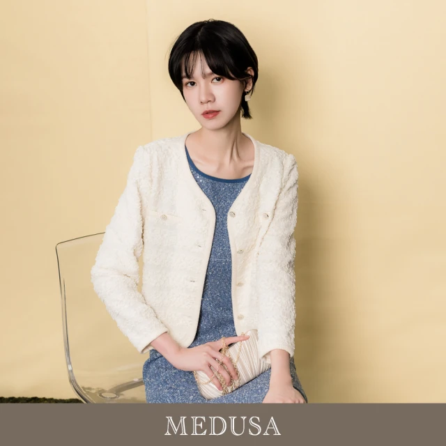 MEDUSA 曼度莎 現貨-泡芙紋理米白小外套（M-2L）｜女外套 禮服外套 小香風外套(501-21207)