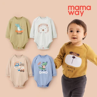 【mamaway 媽媽餵】BABY Q彈棉質長袖包屁衣 Q狗  多款任選(寶寶包屁衣、嬰兒連身衣)
