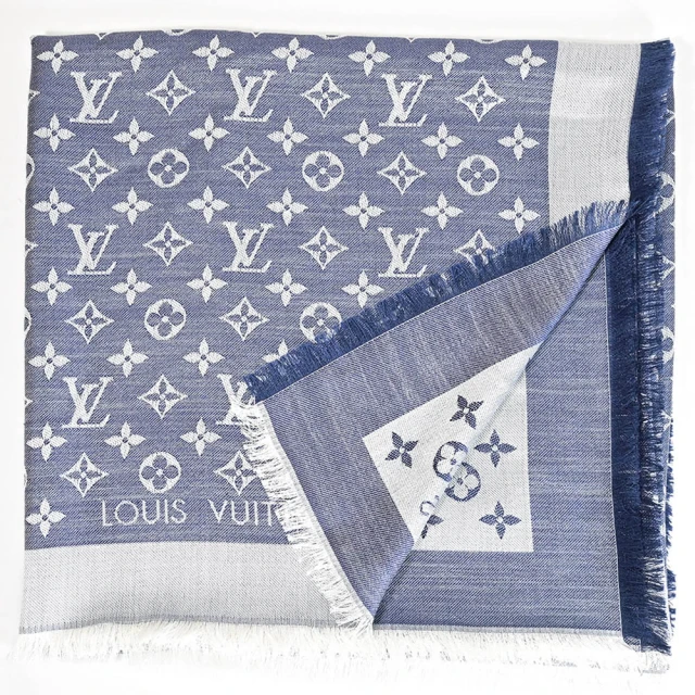 Louis Vuitton 路易威登 M71376 Monogram Denim 經典花紋羊毛絲綢披肩圍巾(現貨)