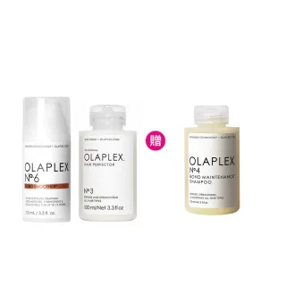 【OLAPLEX 歐啦】3號+6號護髮雙入組(3號洗前修護素100ml+6號免沖洗修復乳100ml+4號溫和水潤洗髮乳100ml)